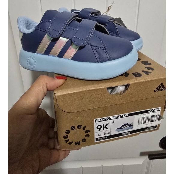 Adidas Bubble Comfy Shoes Girls 9k 9 Toddler Blue Iridescent NEW Grand Court 2.0 - Picture 2 of 3